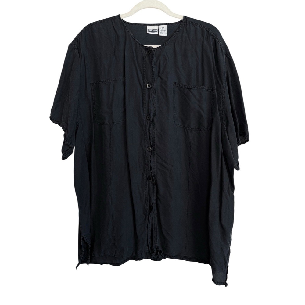 Honors Plus Women's Size 24W Black Wash 100% Silk Button Down Shirt‎ Vintage